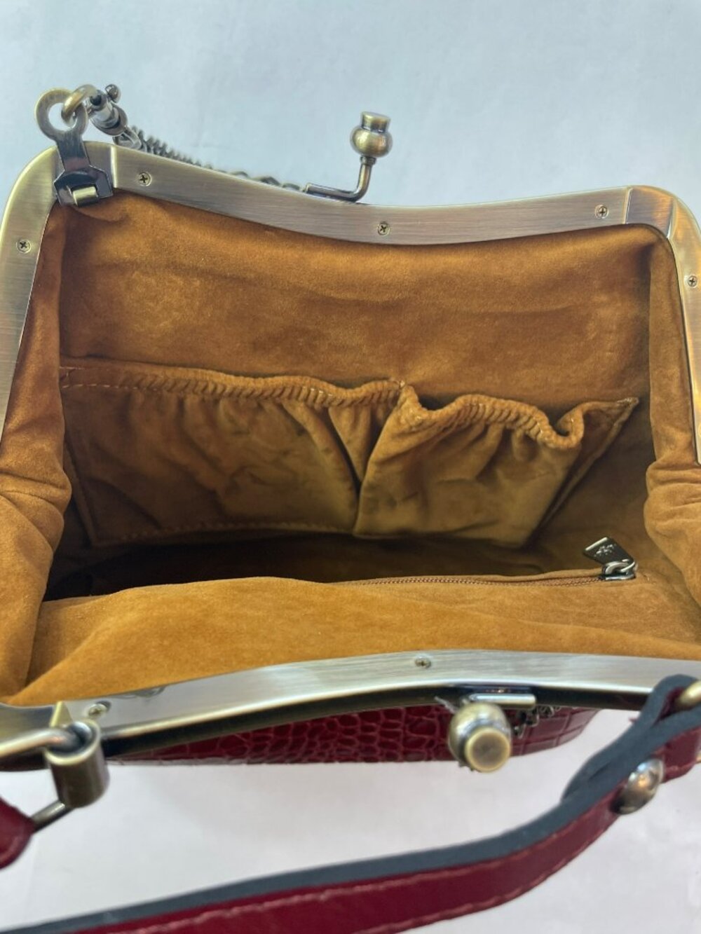 Patricia Nash Red Oxblood Leather Crocodile Frame Bag Chain Strap #P572311 NWT - Picture 11 of 12